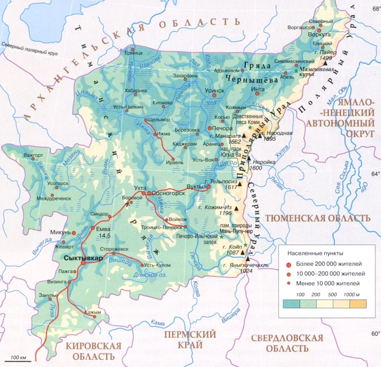 Карта республики Коми
